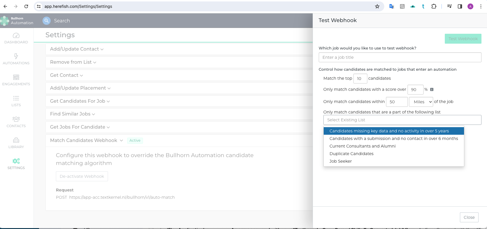 BH Automatch screen