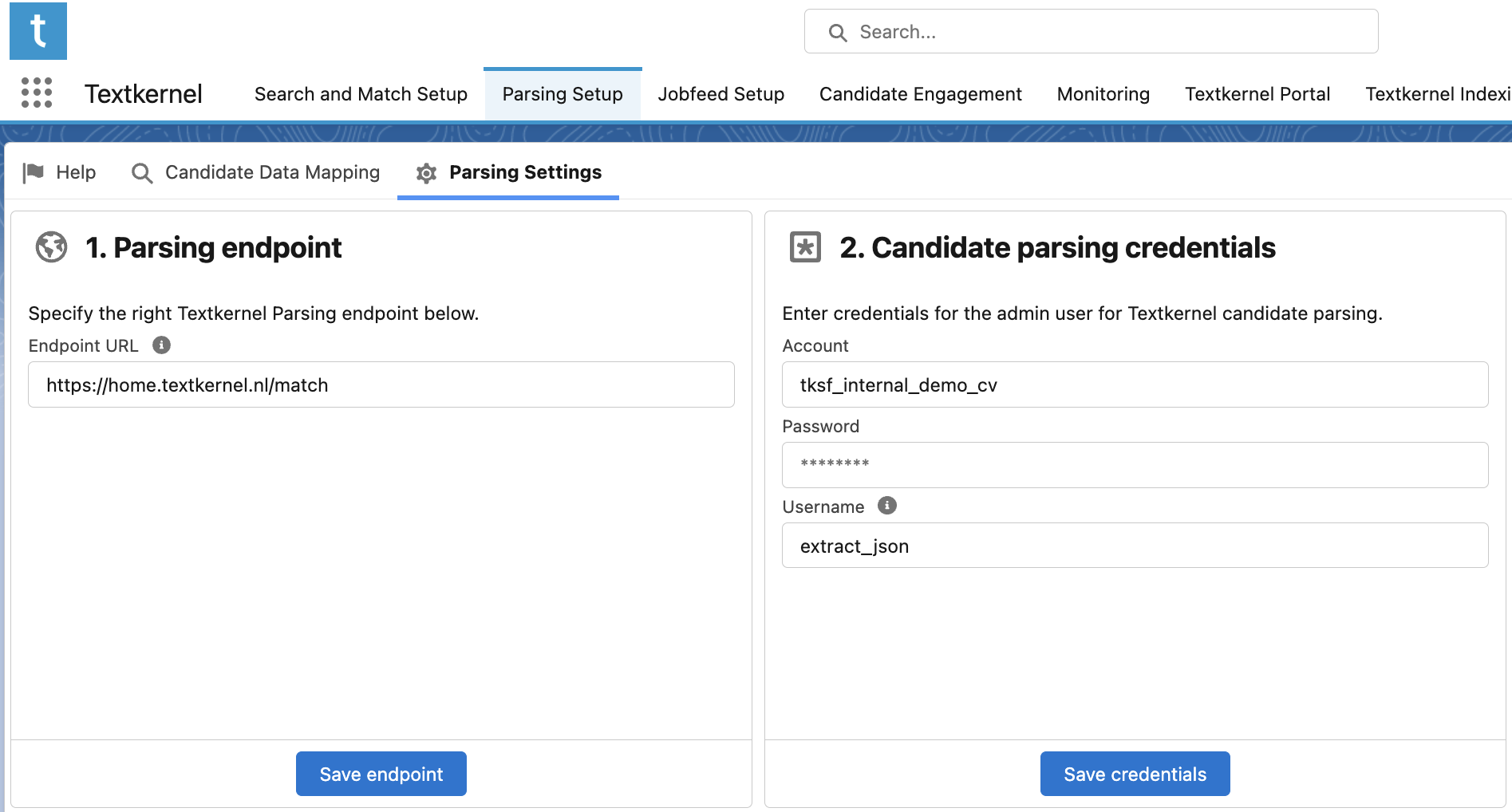 Parsing settings