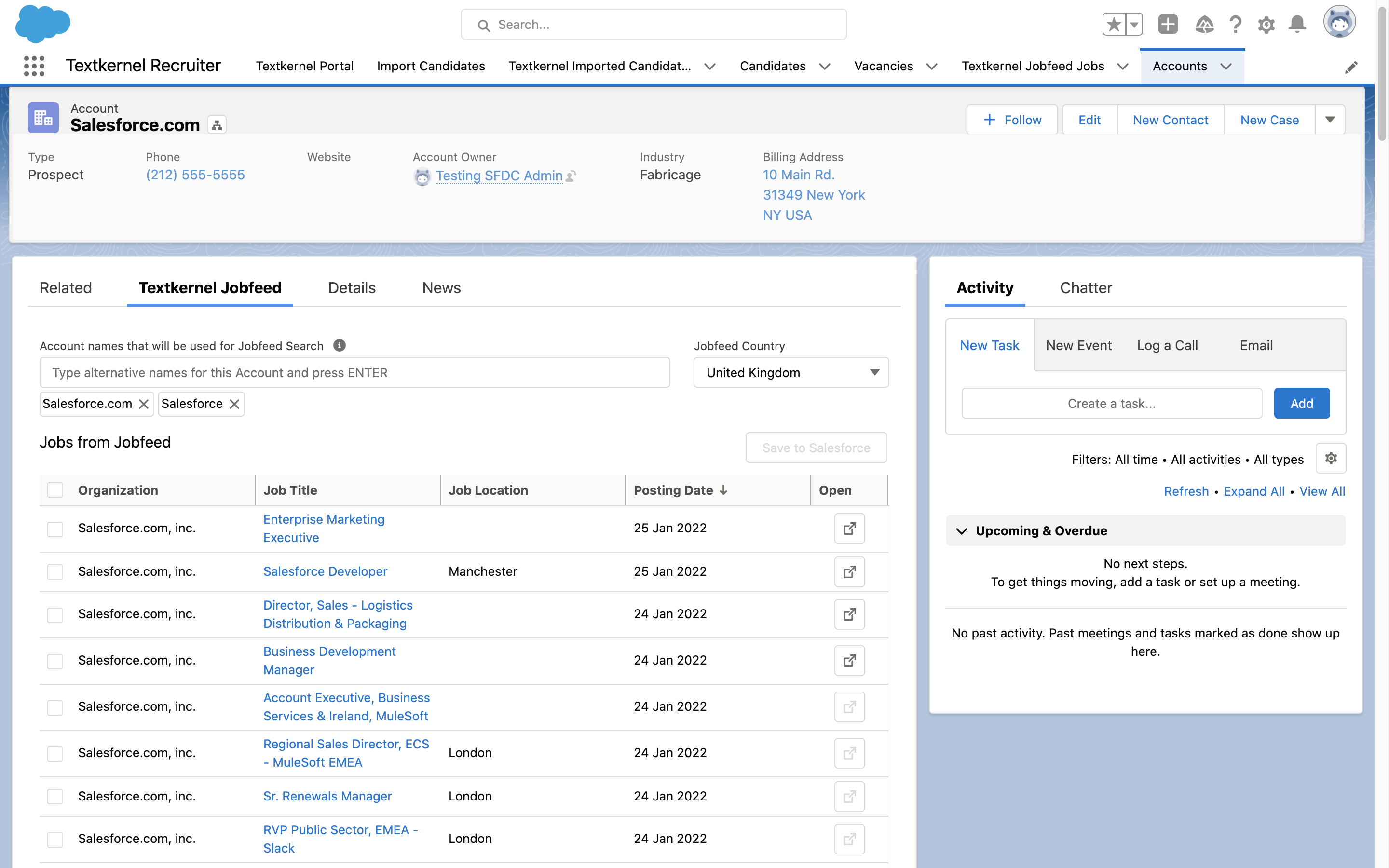 Jobfeed import from Account