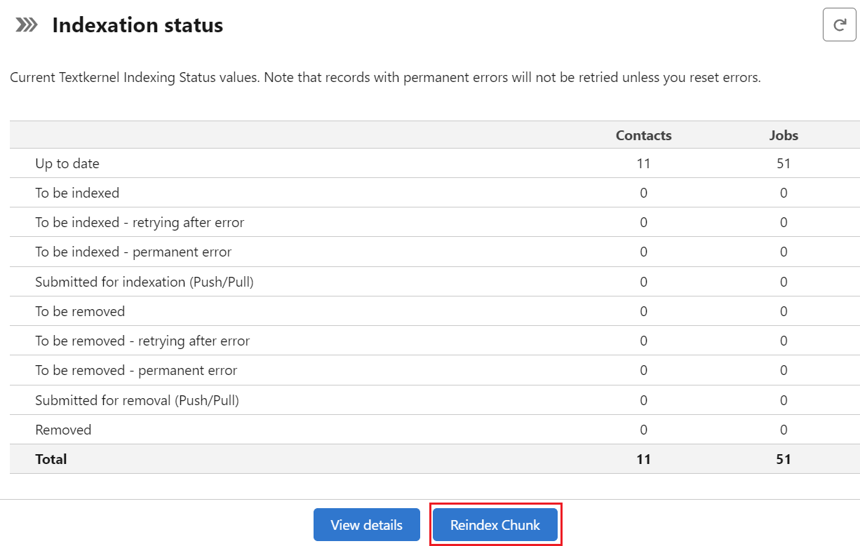 Click the Reindex Chunk button