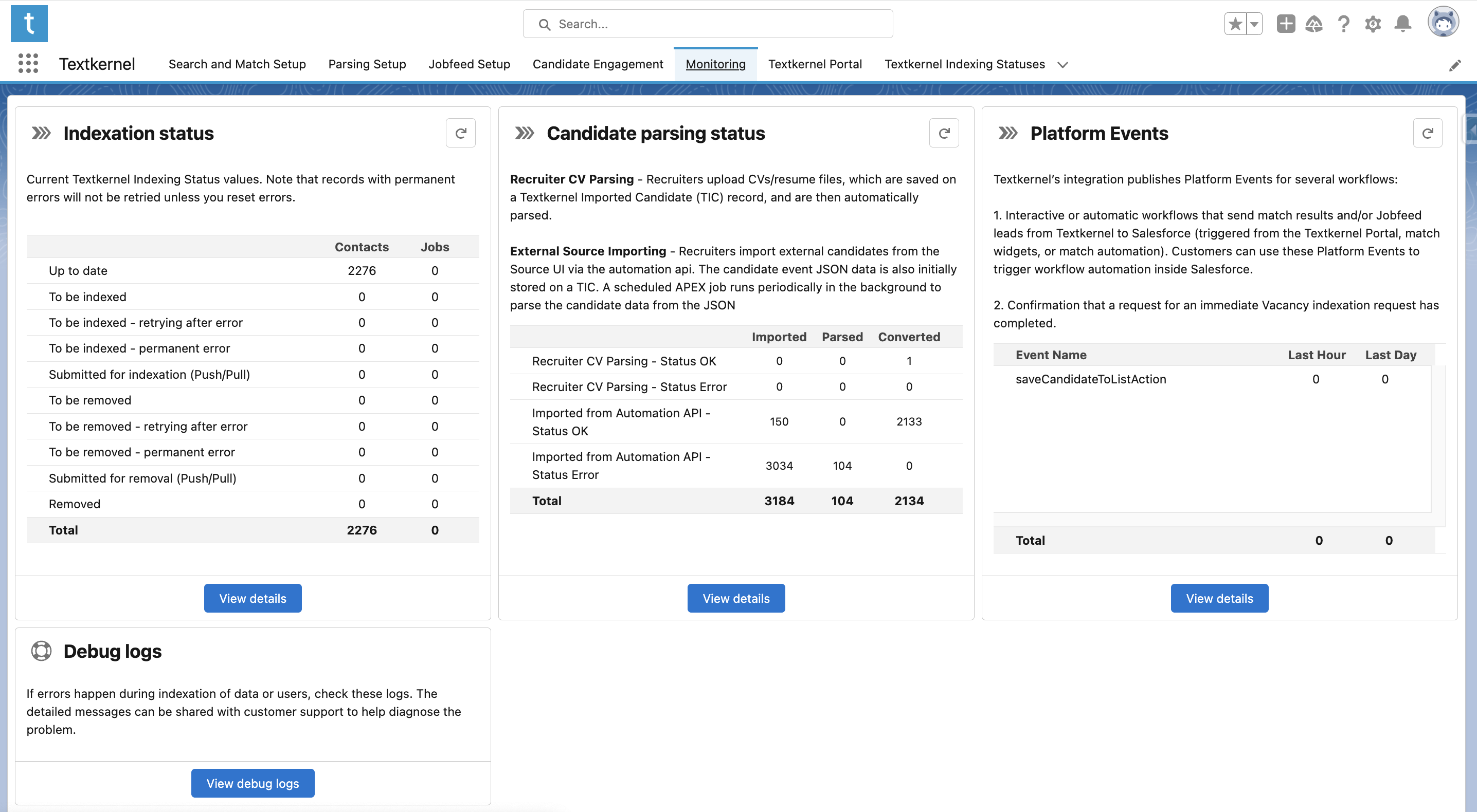 Textkernel Monitoring Panel